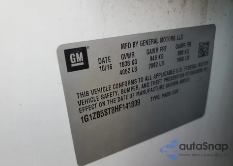 2017 Chevrolet Malibu Ls из США, поврежденный, VIN 1G1ZB5ST8HF141809